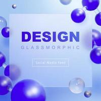 3d modern glassmorphism social media feed template with molecules and glass balls. Suitable for tech startup or science lab. vector