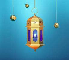 3d Islamic fanoos lantern with polyhedron shapes. Islam decor elements isolated on blue background. Suitable for Ramadan decoration. vector