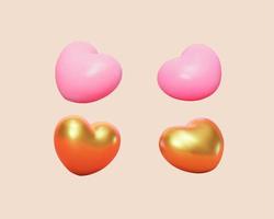 3d pink and gold heart shape toy collection with different angles. Isolated on light yellow background. Suitable for Valentine's Day or other holiday decoration. vector