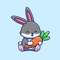 Cute Rabbit Hugging Carrot Cartoon Vector Icon Illustration. Animal Food Icon Concept Isolated Premium Vector. Flat Cartoon Style