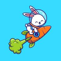 Cute Rabbit Astronaut Flying With Carrot Rocket Cartoon Vector Icon Illustration. Animal Technology Icon Concept Isolated Premium Vector. Flat Cartoon Style