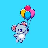 Cute Koala Floating With Balloon Cartoon Vector Icon Illustration. Animal Nature Icon Concept Isolated Premium Vector. Flat Cartoon Style