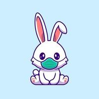 Cute Rabbit Wearing Mask Cartoon Vector Icon Illustration. Animal Healthy Icon Concept Isolated Premium Vector. Flat Cartoon Style