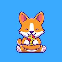 lindo perro corgi comiendo pizza dibujos animados vector icono ilustración. concepto de icono de comida animal vector premium aislado. estilo de dibujos animados plana