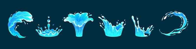 Liquid water splashes, falling aqua drops vector