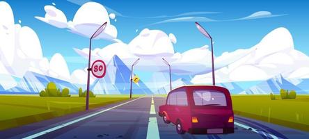 Car road trip to mountain skyline landscape vector