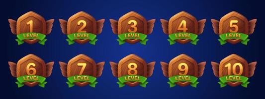 Game wooden badges with level number vector