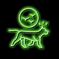 dog chasing birds neon glow icon illustration vector