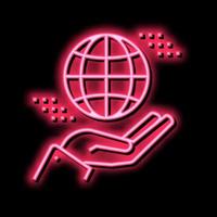 hand holding earth sphere neon glow icon illustration vector