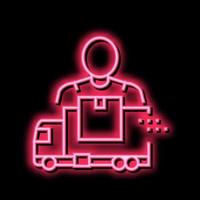 mover delivery service worker and truck neon glow icon illustration vector