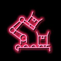 factory robot transportation box on conveyor neon glow icon illustration vector