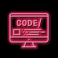 code on computer screen neon glow icon illustration vector