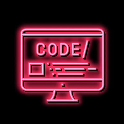 code on computer screen neon glow icon illustration