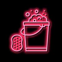 sponge and bucket with water neon glow icon illustration vector