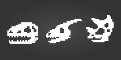 8 bit pixel dinosaur head skeleton. T rex bone pixels in vector illustration.