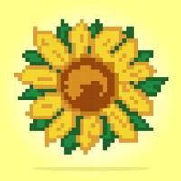 Píxel de 8 bits de girasol, píxel de planta para activos de juego y patrones de punto cruzado en ilustraciones vectoriales. vector