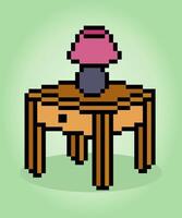 8 bit pixel wooden desk in vector illustration for game assets.