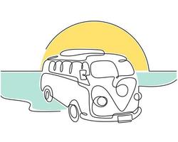 Hand drawing single one line of car Classic transportation vector