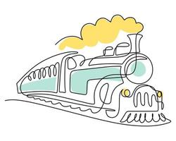 Hand drawing single one line of Classic train transportation vector
