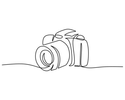 Hand drawing single one line of digital camera on white background. vector