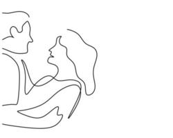 Hand drawing single one line of couple hugging on white background. vector