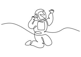 Hand drawing one continuous line of astronaut flying science theme vector