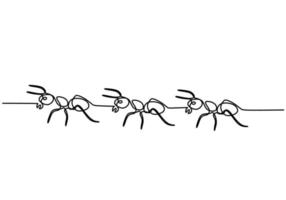 One line drawing of ants isolated on white background. vector