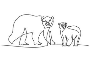 Hand drawing one single continuous line of polar bear vector