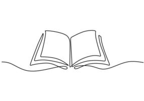 One line drawing of opened book isolated on white background. vector