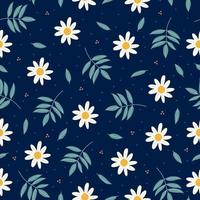 Daisy flower seamless pattern isolated on blue background. vector