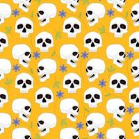 Skull seamless pattern isolated on yellow background. vector