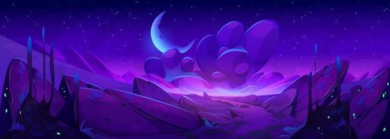 extraterrestre espacio planeta paisaje con púrpura rocas vector