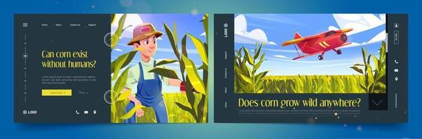 Banners with farmer, maize field and red airplane vector