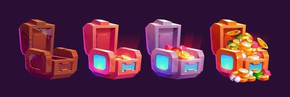 Futuristic game icons of boxes with money vector