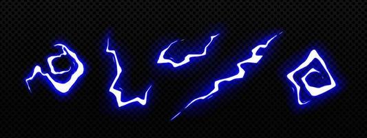 Set of neon blue lightning strike effects vector