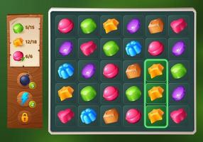 Match 3 candy game ui interface background vector