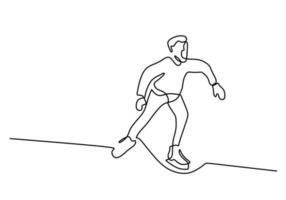 Hand drawing one single continuous line of man ice skating vector