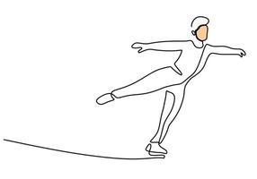 Hand drawing one single continuous line of man ice skating vector