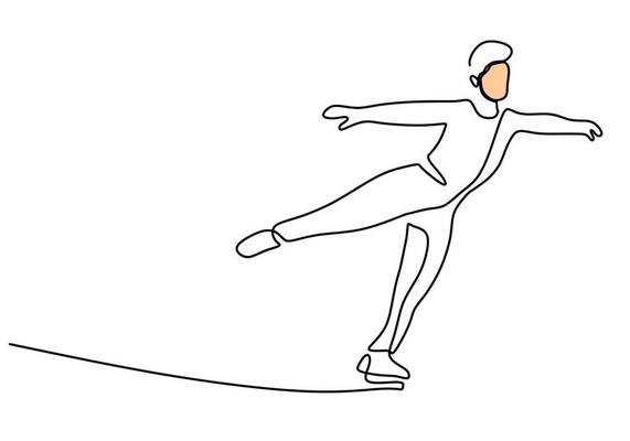 Hand drawing one single continuous line of man ice skating