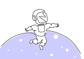 Hand drawing one single continuous line of astronaut science theme vector