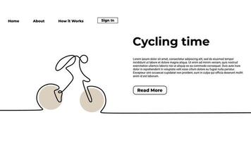 Cycling time one line drawing landing page template. vector