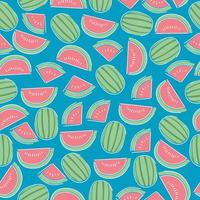 Watermelon seamless pattern isolated on blue background. vector