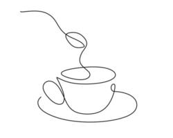 Hand drawing single one line of cup of coffee on white background. vector