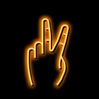 victory hand gesture neon glow icon illustration vector