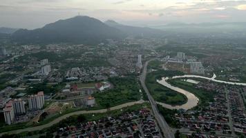 Aerial view winding river Sungai Juru video