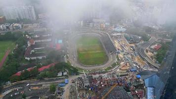 Aerial view Merdeka stadium in misty morning video