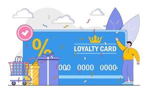 obtener lealtad tarjeta y cliente Servicio negocio concepto con personas caracteres. ganar lealtad programa puntos y obtener en línea recompensa y regalos vector