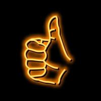 thumb up hand gesture neon glow icon illustration vector