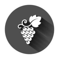 uva frutas firmar icono en plano estilo. vid vector ilustración en negro redondo antecedentes con largo sombra. vino uvas negocio concepto.