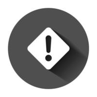 Exclamation mark icon in flat style. Danger alarm vector illustration on black round background with long shadow. Caution risk business concept.